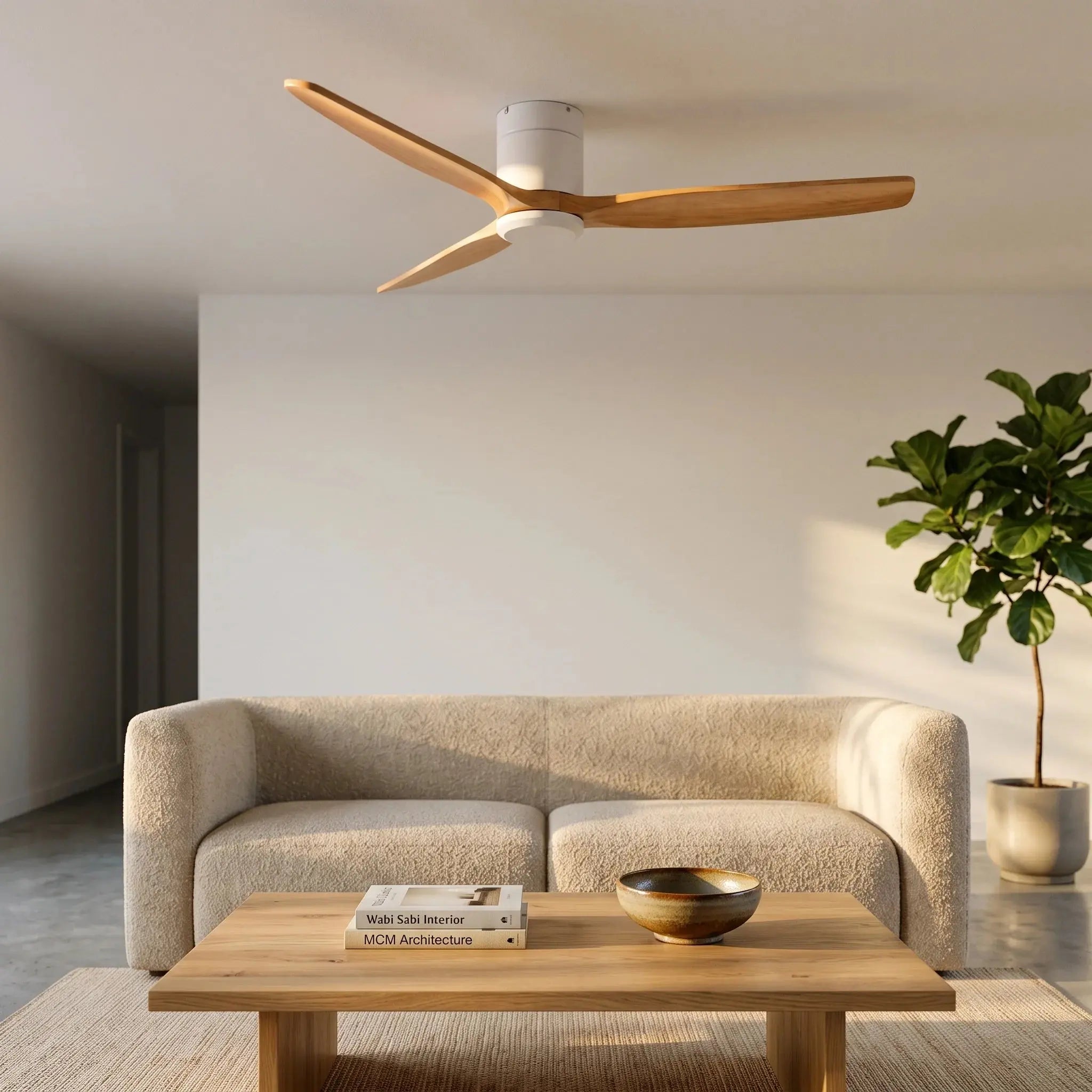Ventilateur de plafond silencieux blanc bois à profil bas silencieux DC