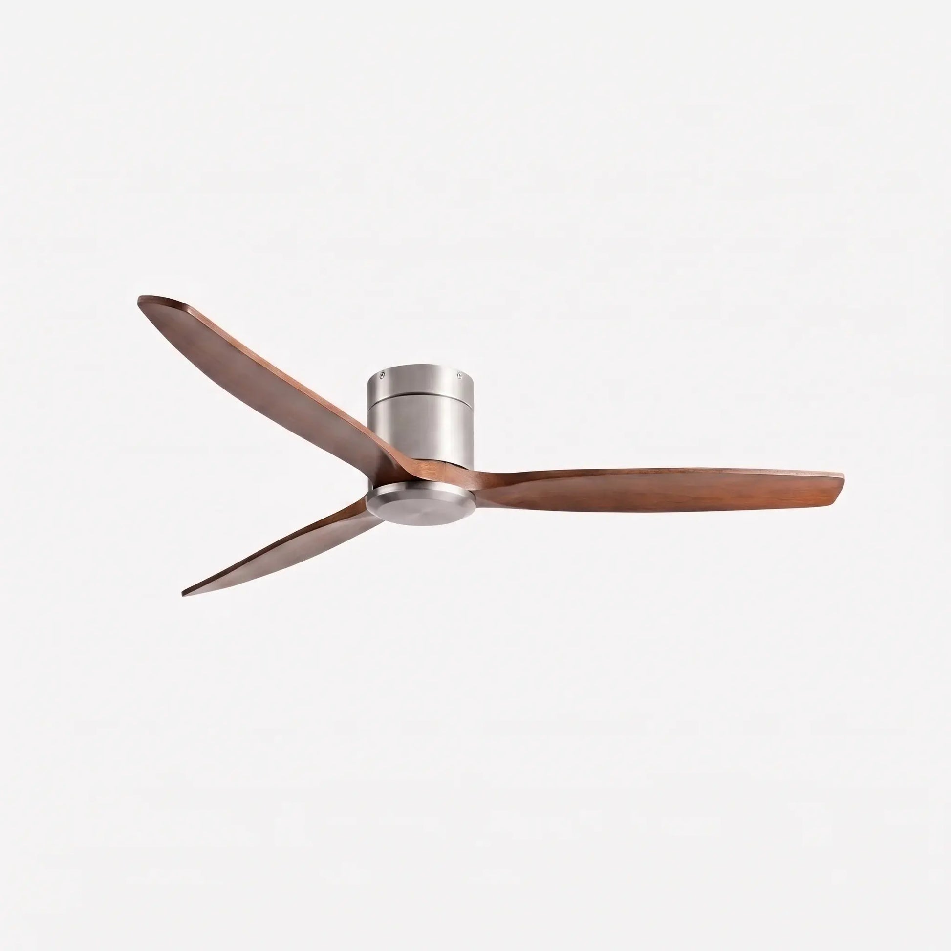 Ventilateur de plafond silencieux DC bas en bois massif noyer et argent Oléa