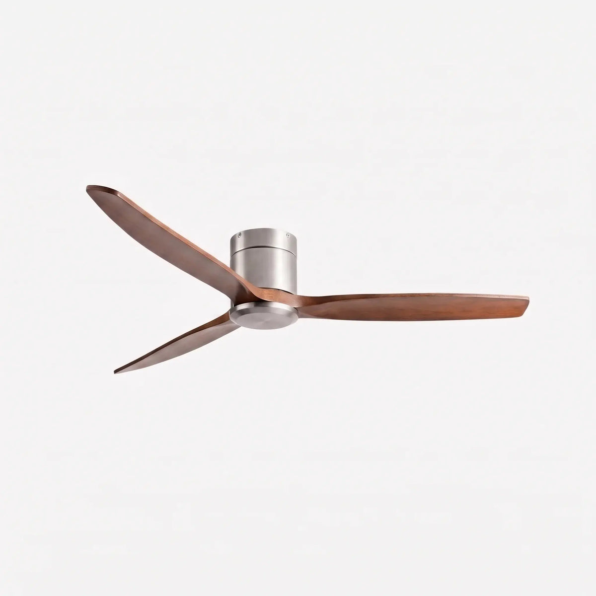 Ventilateur de plafond silencieux DC bas en bois massif noyer et argent Oléa