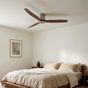 Ventilateur de plafond silencieux DC bas en bois massif noyer et argent
