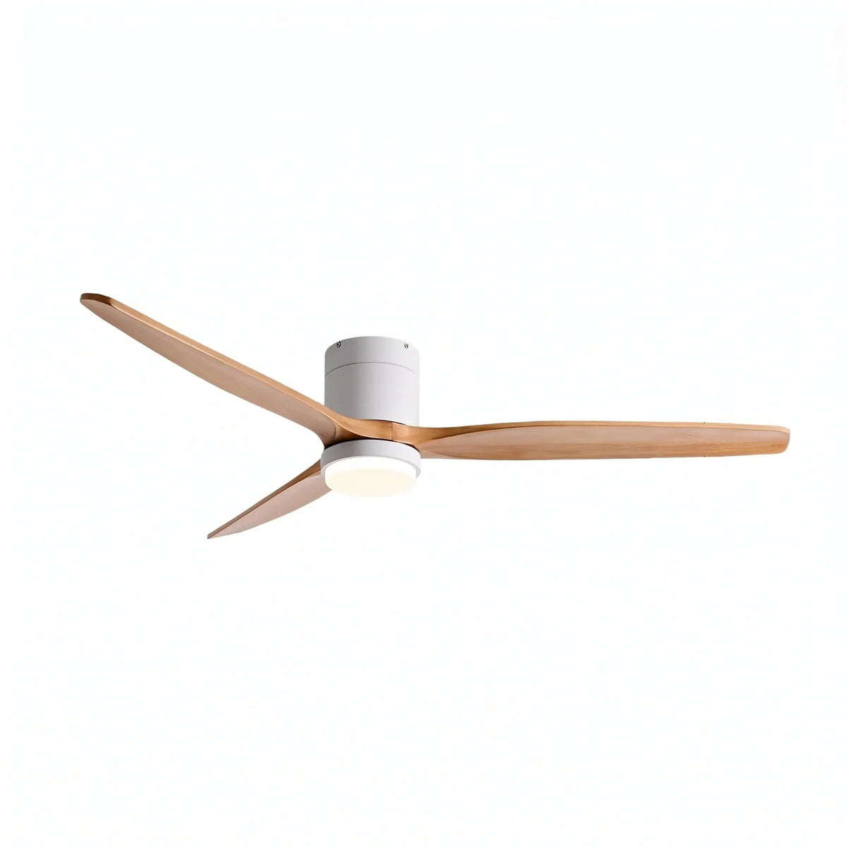 Ventilateur de plafond bois bas DC LED – Finition naturel et blanc Oléa