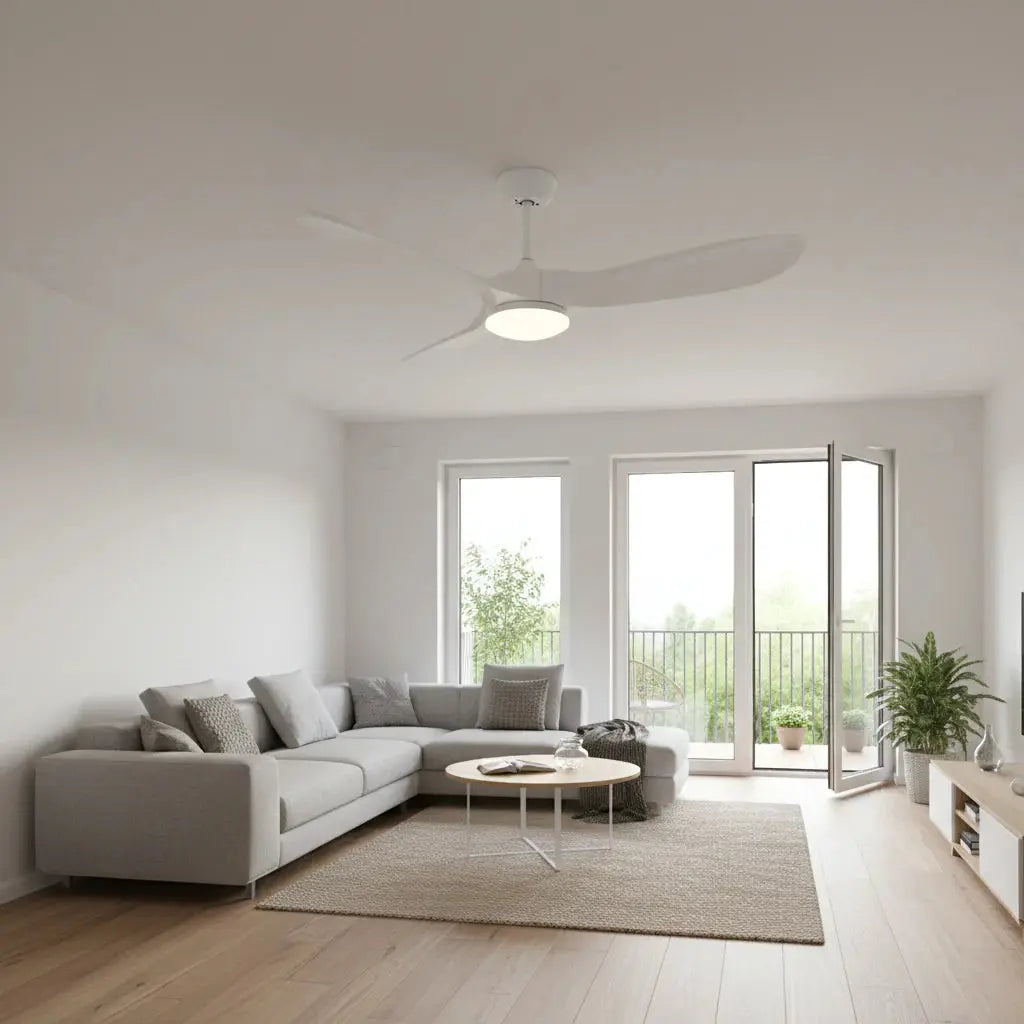 Ventilateur de plafond blanc avec télécommande et éclairage LED Oléa