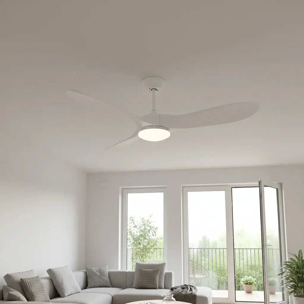 Ventilateur de plafond blanc avec télécommande et éclairage LED Oléa