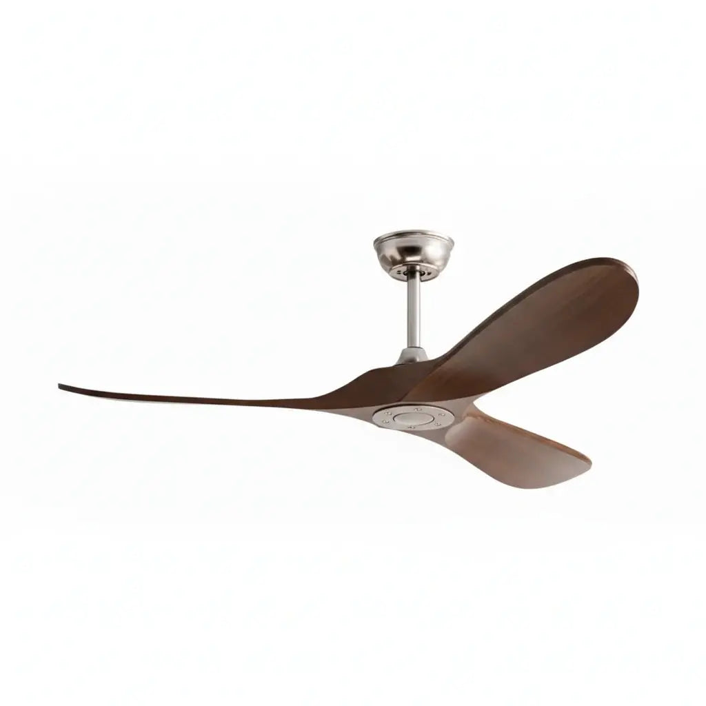 Ventilateur de plafond silencieux 3 pales argenté et bois foncé sans éclairage