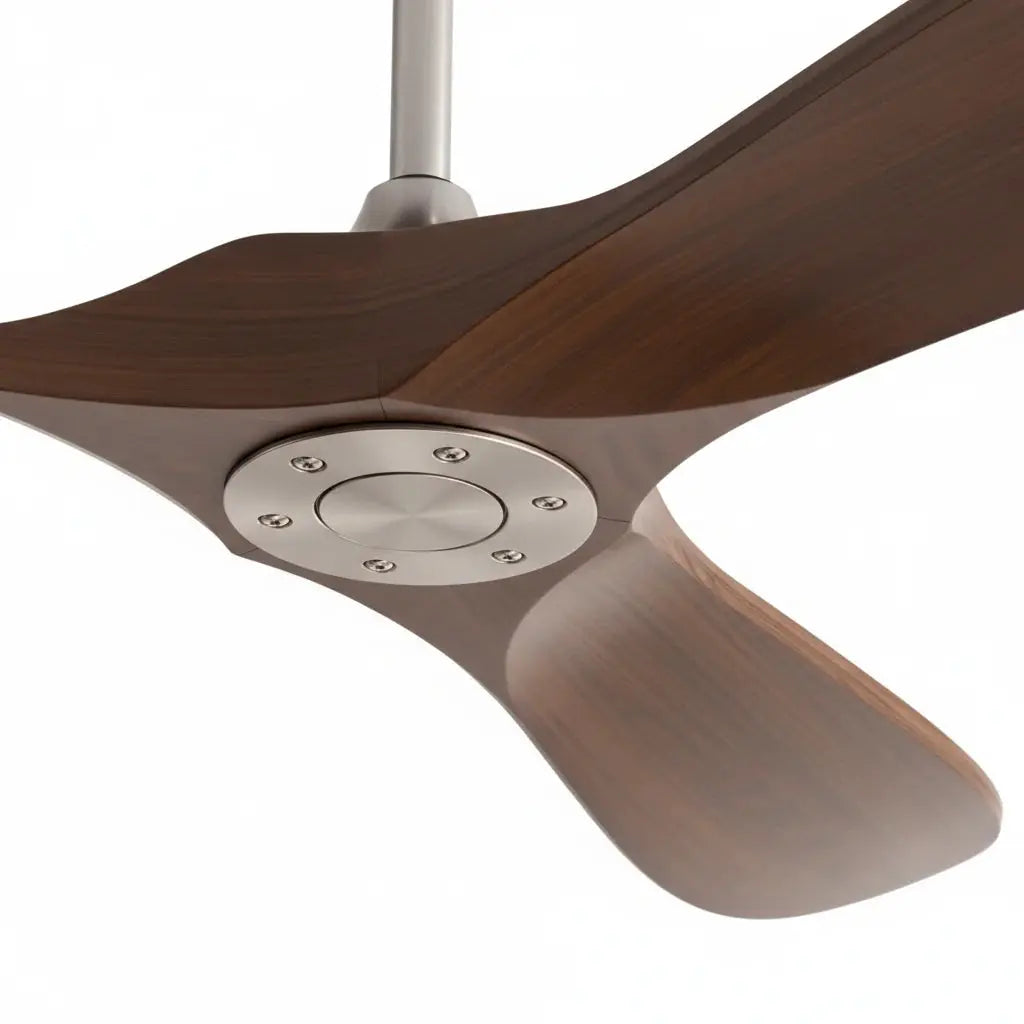 Ventilateur de plafond silencieux 3 pales argenté et bois foncé sans éclairage