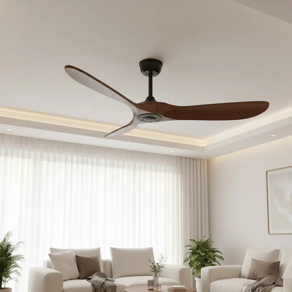 Ventilateur de plafond sans lumière noir et bois foncé Oléa
