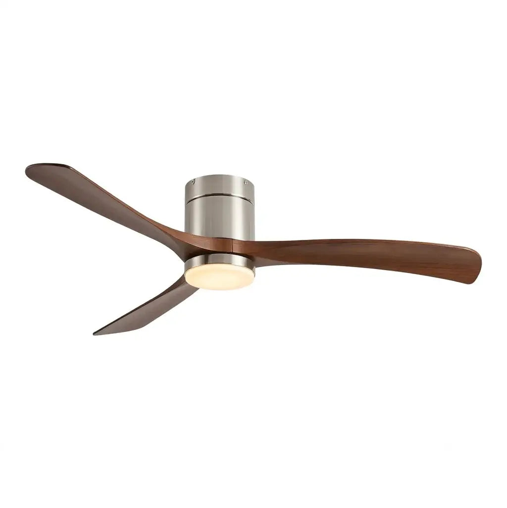 Ventilateur de Plafond Design Moderne Silencieux DC à LED - Argent & ABS Bois Foncé Oléa