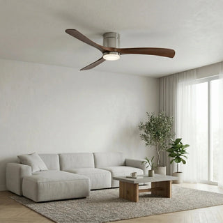 Ventilateur de Plafond Design Moderne Silencieux DC à LED - Argent & ABS Bois Foncé