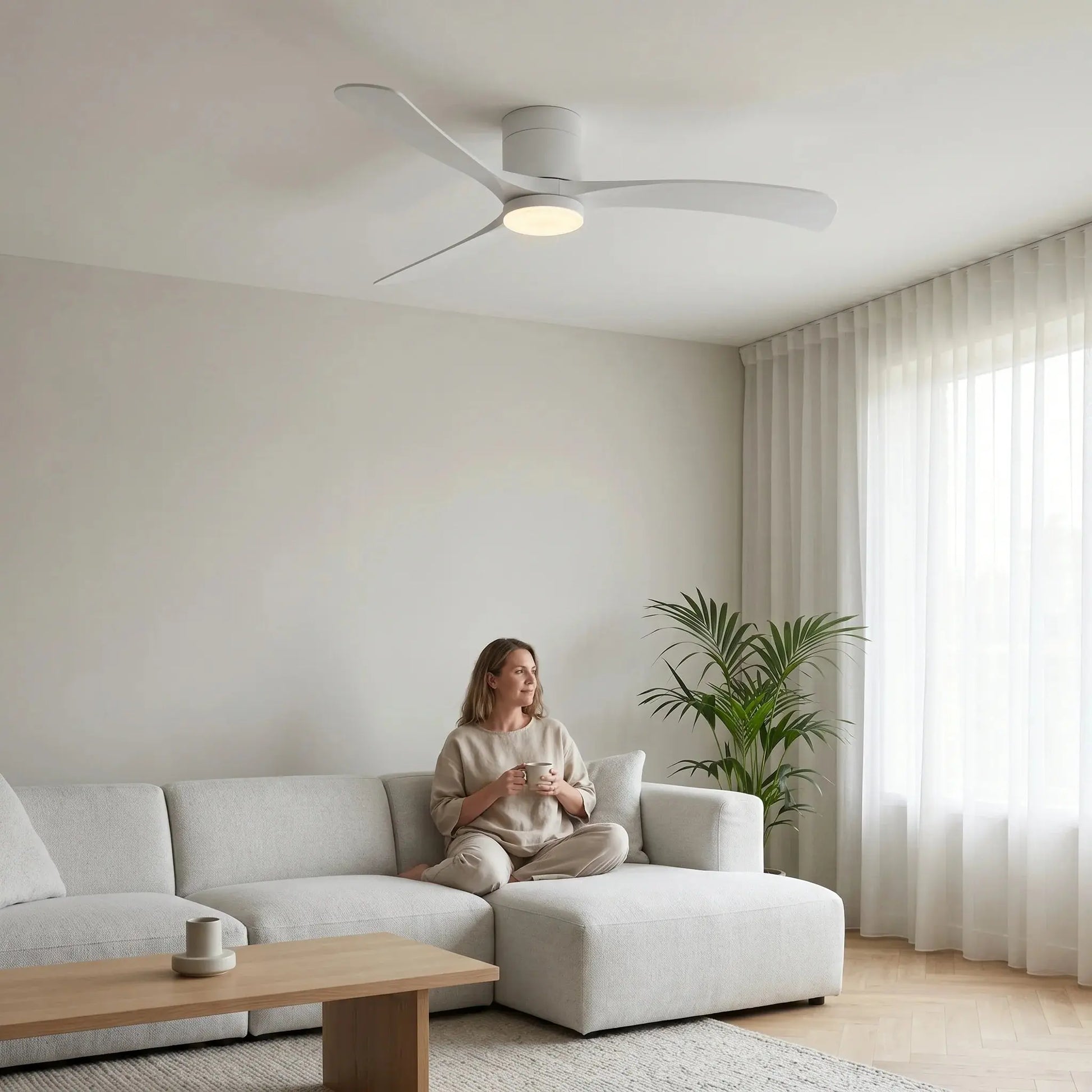 Ventilateur de plafond LED silencieux DC à pales techniques - Blanc Oléa