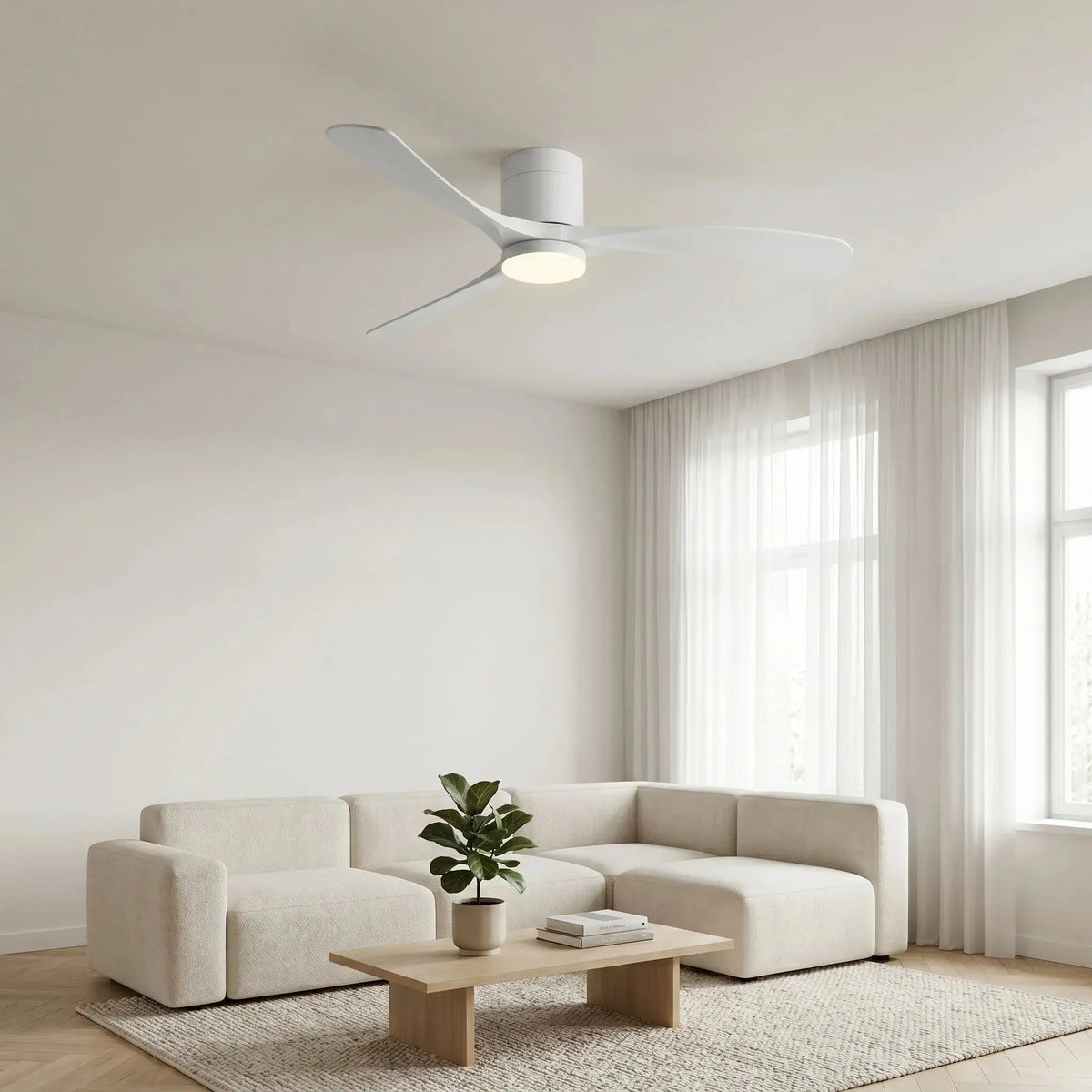 Ventilateur de plafond LED silencieux DC à pales techniques - Blanc Oléa