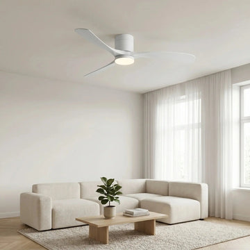 Ventilateur de plafond LED silencieux DC à pales techniques - Blanc