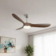 Ventilateur de plafond silencieux argenté et bois foncé avec éclairage LED