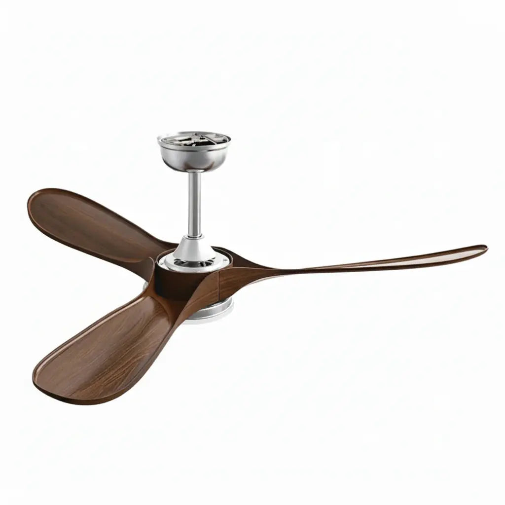 Ventilateur de plafond argenté et bois foncé avec éclairage LED Oléa