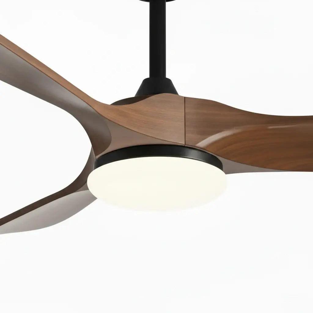 Ventilateur de plafond LED noir et bois foncé Oléa