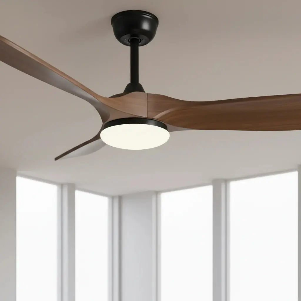 Ventilateur de plafond LED noir et bois foncé Oléa