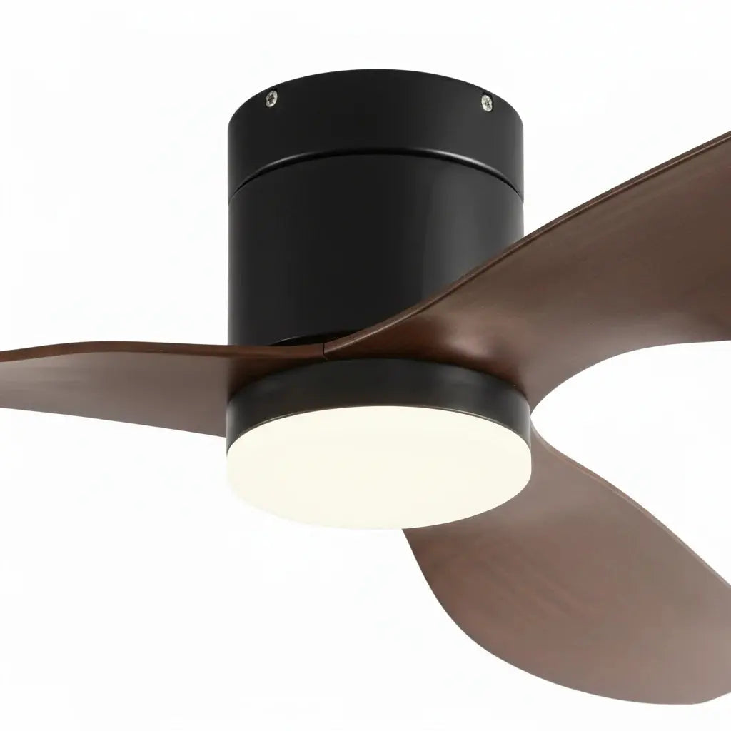 Ventilateur de plafond silencieux avec LED intégrée – Noir et bois foncé Oléa