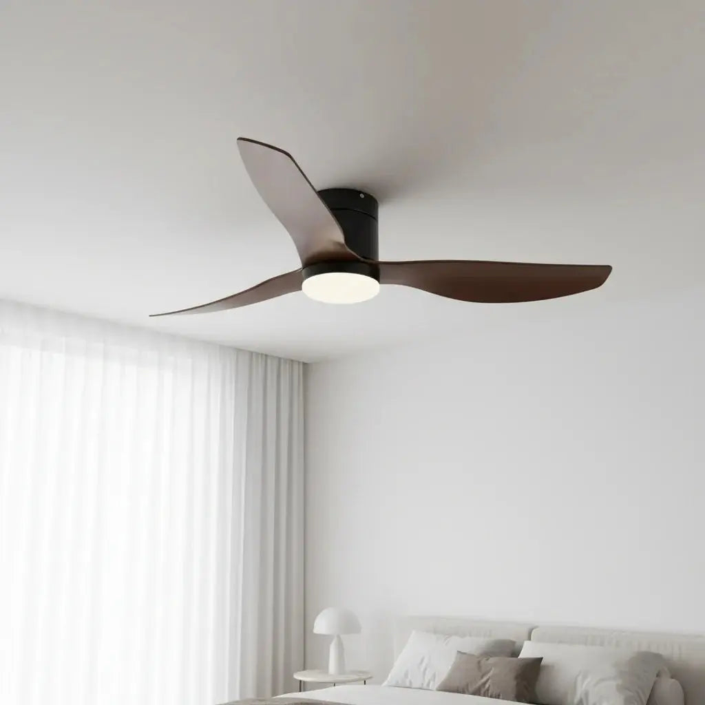 Ventilateur de plafond silencieux avec LED intégrée – Noir et bois foncé Oléa