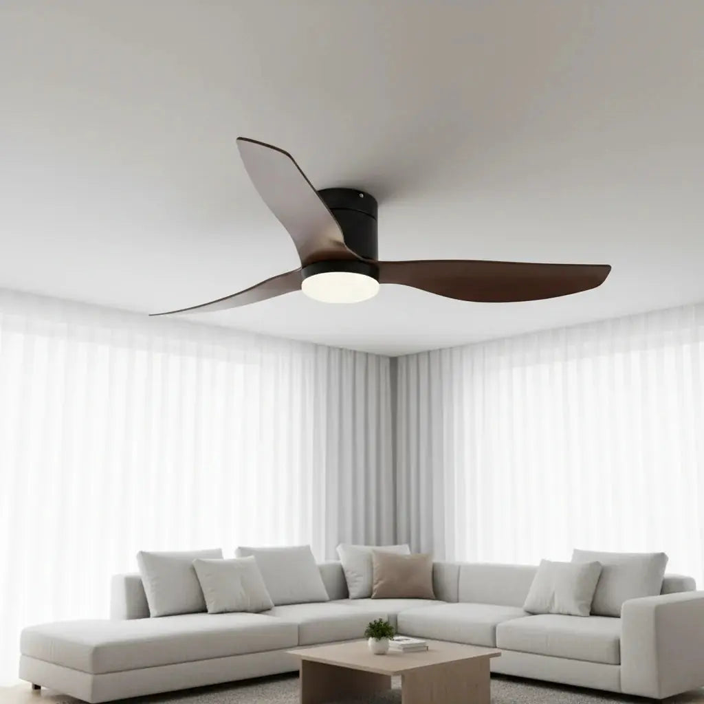 Ventilateur de plafond silencieux avec LED intégrée – Noir et bois foncé Oléa