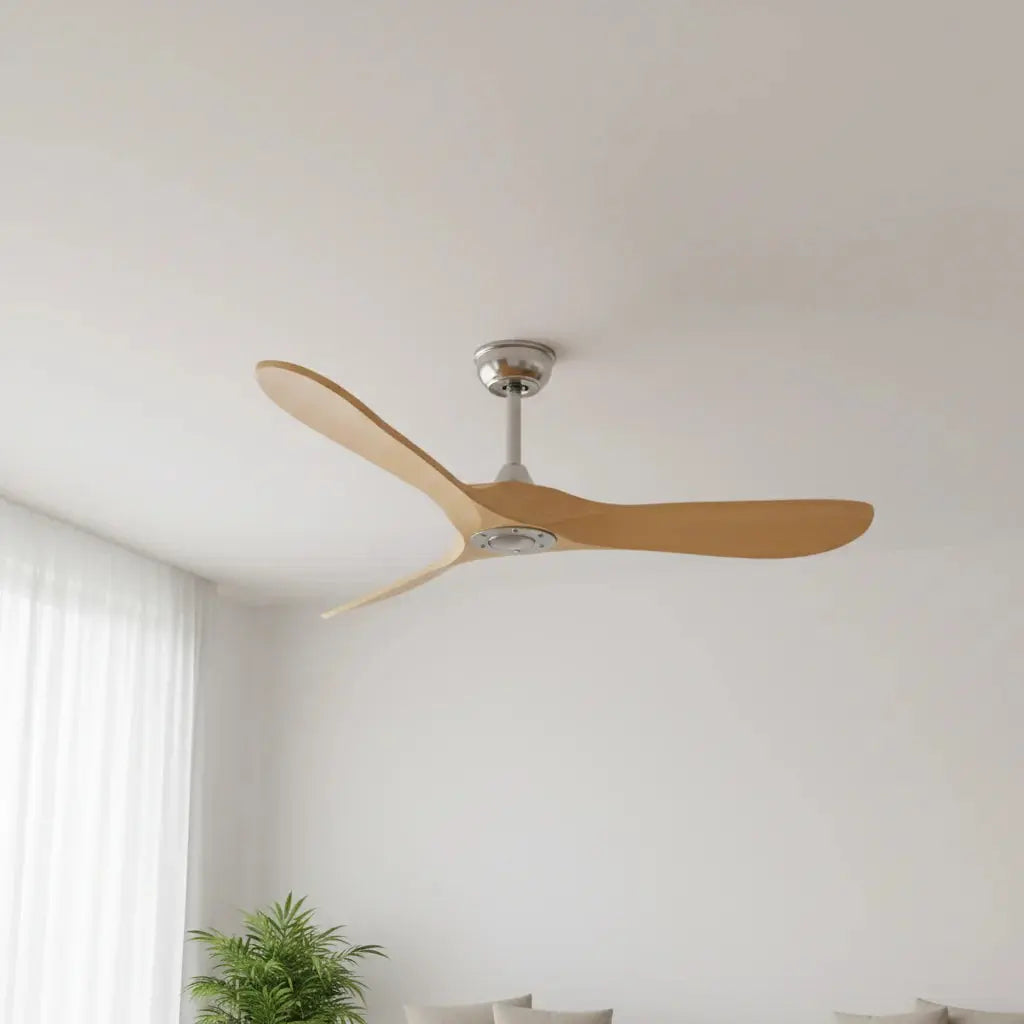 Ventilateur de plafond bois clair argenté sans éclairage Oléa